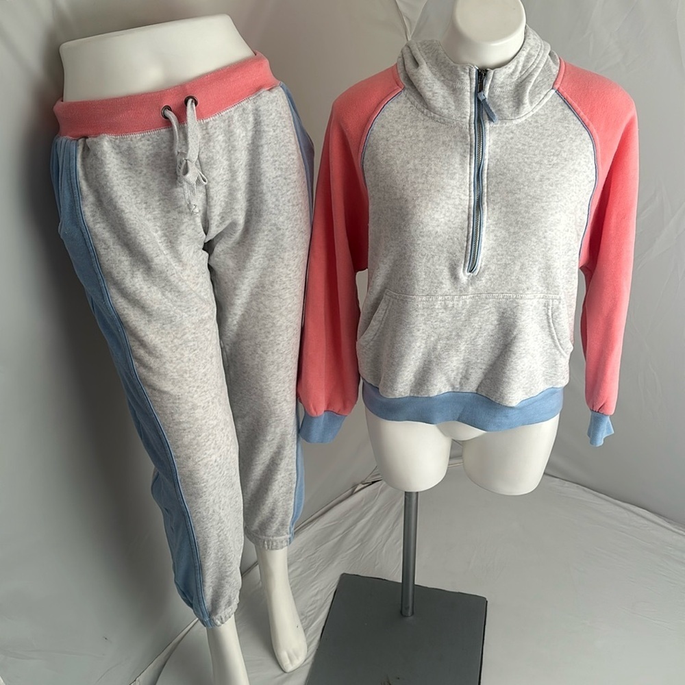 Vintage Havana gray pink blue colorblock half zip pullover and matching set
